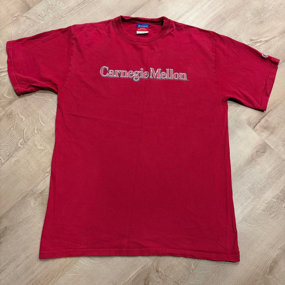 Vintage Y2K Carnegie Mellon University T-Shirt Men's Large L Red Spell Out Logo